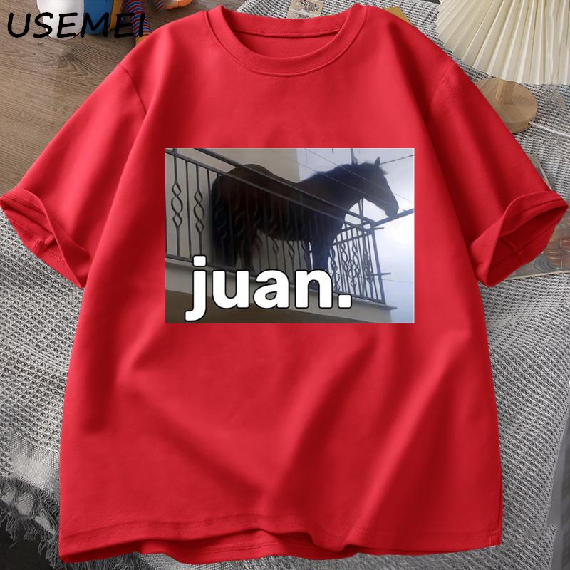 Juan Silly Horse on Balcony Dank Meme Graphic T Shirts Funny Unisex O Neck Casual Short Sleeve Tee Shirt Summer Tops Oversized XL