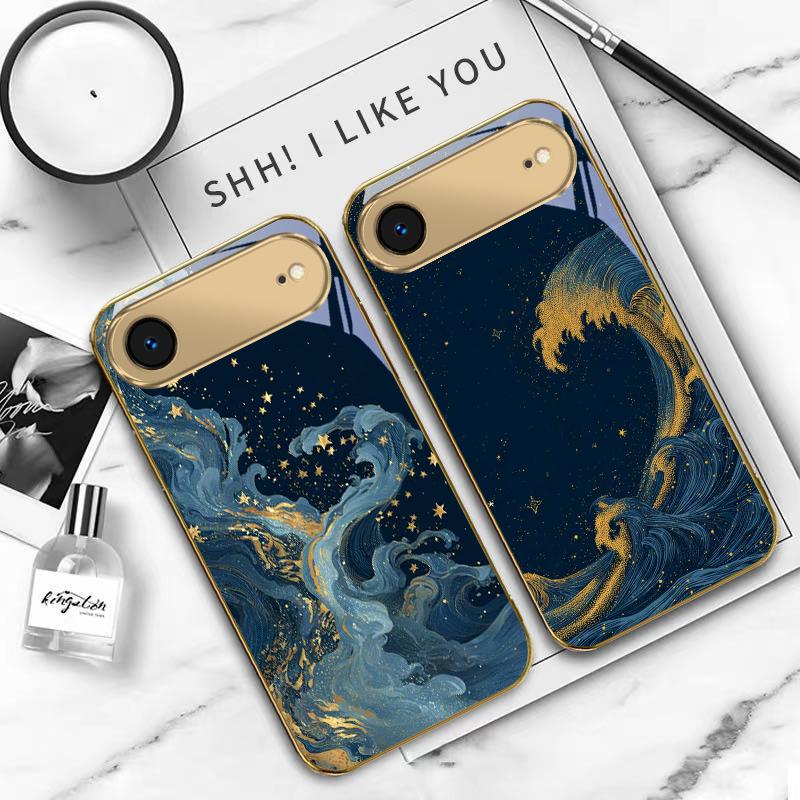 The quiet starry sky For IPhone 17Pro Max 16 17 Pro 15 P ro 14 13 Plus 12 Mini 11Pro Max XR 16E 17 Air Golden glass phone case