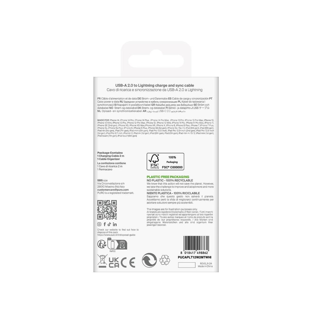 Kabel Puro TPE 12W USB-A - Lightning 2m - Biały