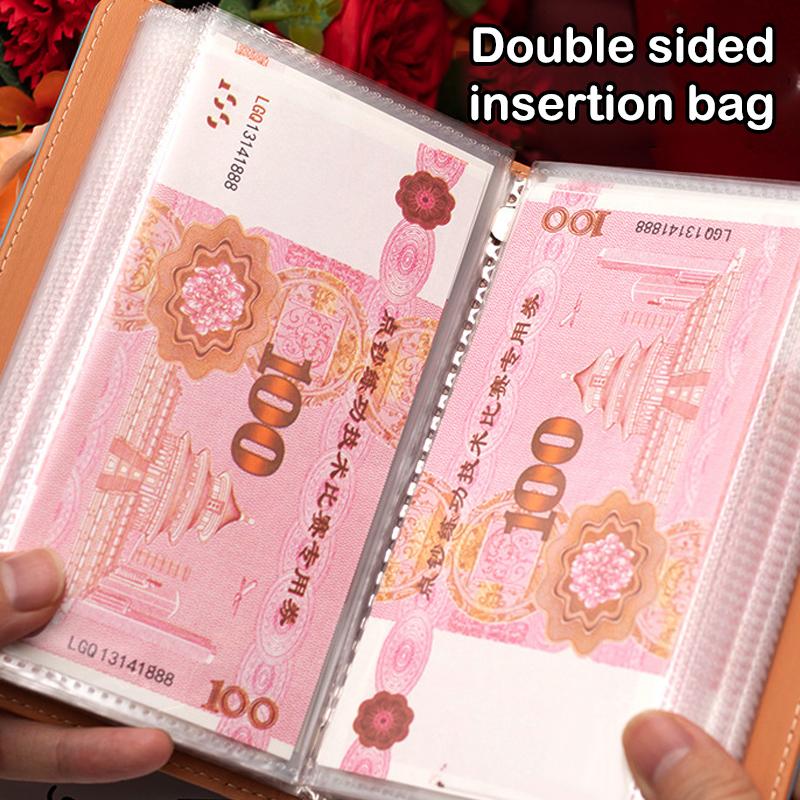 Banknoten-Aufbewahrungsbuch aus PU-Material, Platz für 100 Banknoten, Mit Fotos von Banknoten, Briefmarken, Bankkarten-Aufbewahrungsbuch