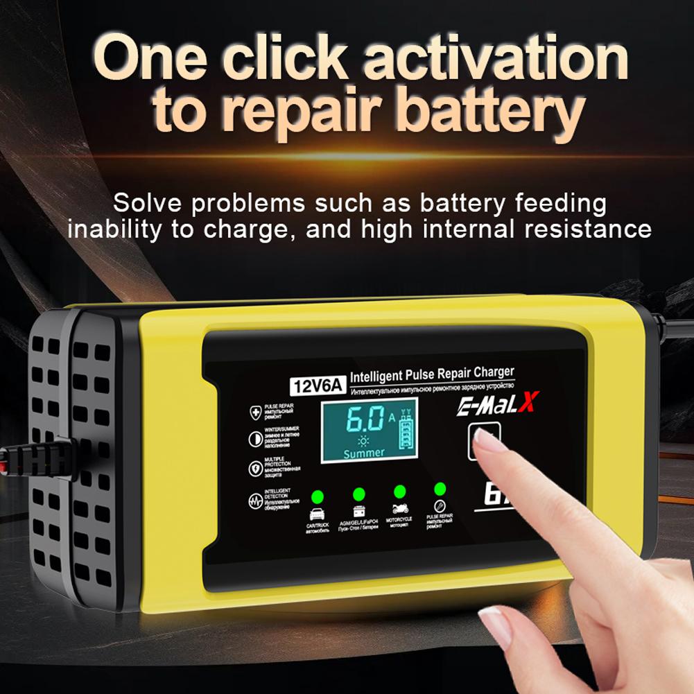 12V 6A Car Battery Charger 110-240V Power Puls Repair Charger Wet Dry Lead Acid Battery LED Display Moto Truck Battery Charger