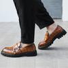 Brand Men Thick Soled Leather Shoes Double Button Loafers Slip On Oxford Classic Male Shoes Casual Loafers Men Formal Dress Shoe