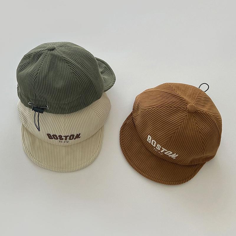 Solid Color Letter Baby Baseball Cap Winter Warm Corduroy Kids Peaked Hat Korean Soft Brim Adjustable Toddler Boy Girl Sun Hats