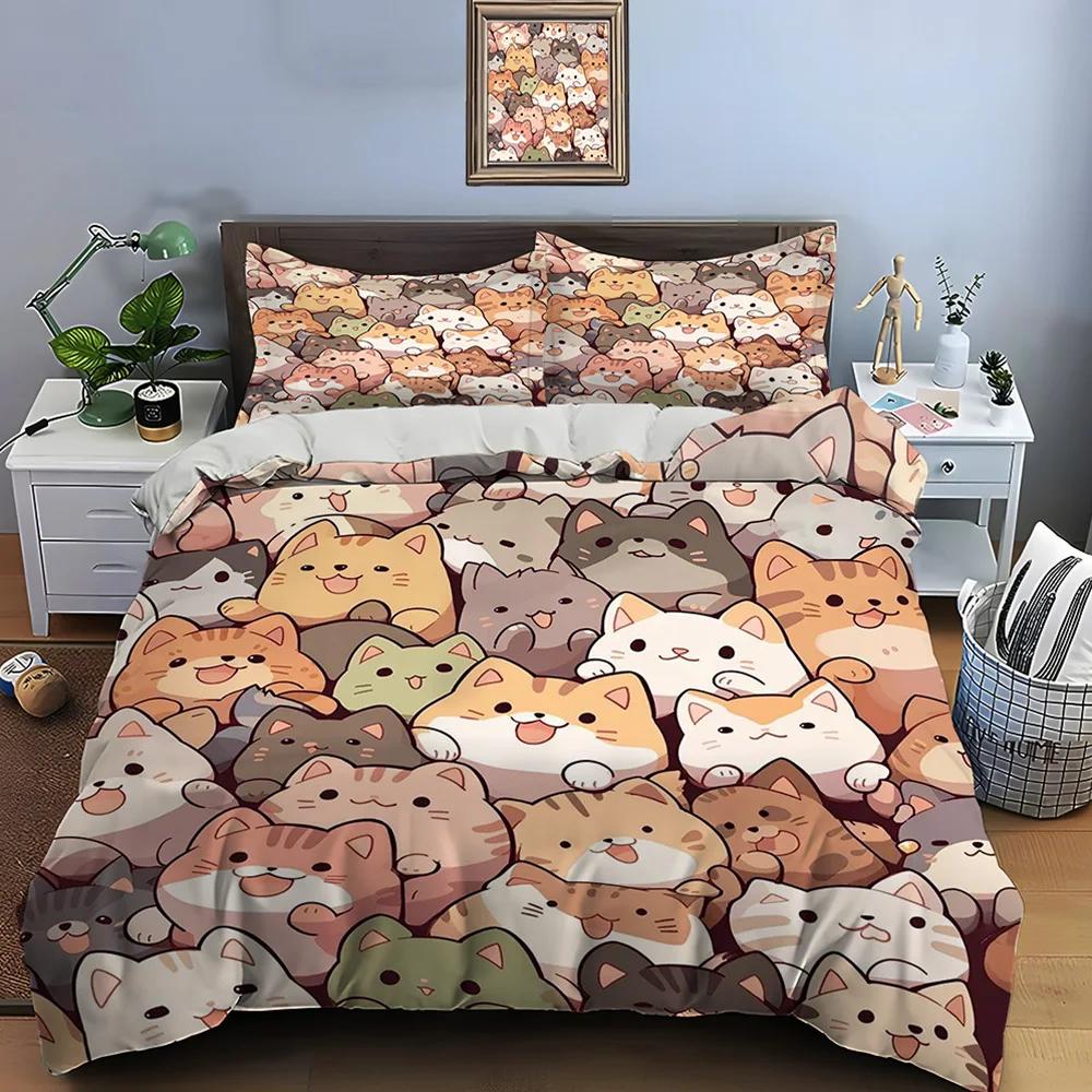 Duvet Cover 1 Duvet Cover 2 Pillowcases Adult And Children Bedding Set Luxury Comforter Set Cute Cartoon Cats Print Bedding Set