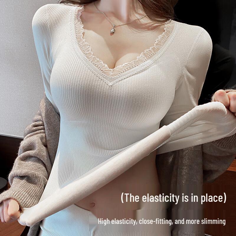 Langsha Women's Thermal V-Neck Seamless Base Layer with Built-in Bra