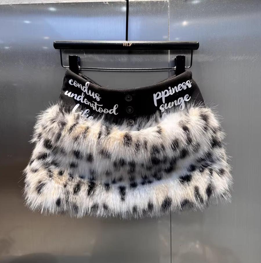 Leopard Print Low Waist Fur Patchwork Mini Skirt - Women’s Slimming A-Line Autumn Winter Spicy Style