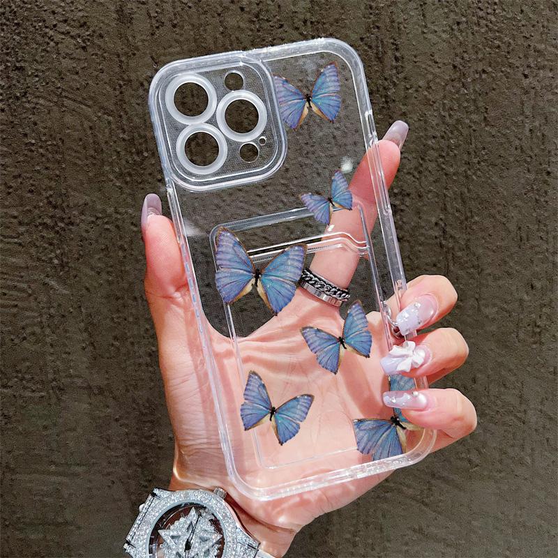 Card Slot Holder Silicone Wallet Pocket Case For iPhone 17 Air 16 15 14 Redmi Note 12 13 Oppo A18 A38 A58 Samsung S23 S24 S25 Cover Clear Phone Bumper