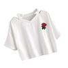 Women V\-neck Embroidered Rose Short T\-Shirt Ladies Top Girls