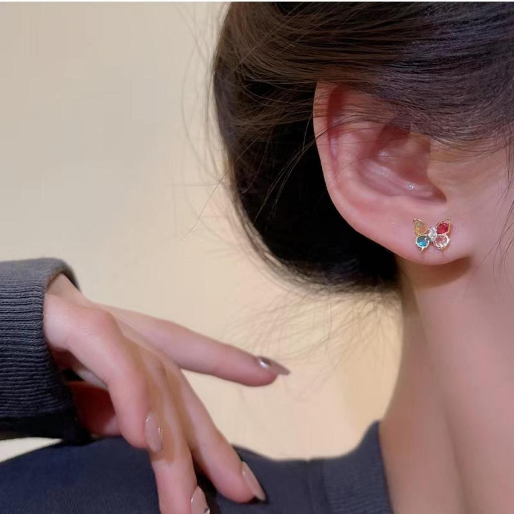 Colored Diamond Butterfly Stud Earrings - Summer Fairy Sweet Style, Fashionable and Exquisite for Women