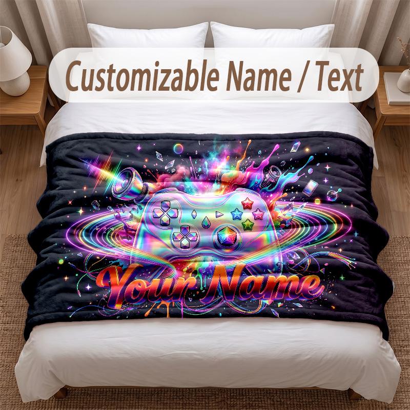 Neon Abstract Theme Soft Blanket Personalized Custom Name Text Print Warm Blanket Home Sofa Bedroom Decor