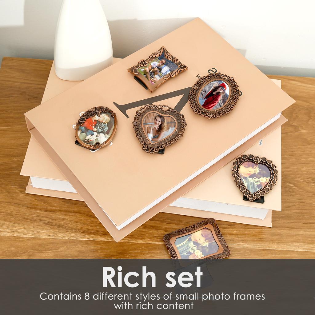 8 Stück Fotorahmen Vintage Bilderrahmen Metall Bilderhalter Foto Ausstellungsrahmen für Galerie Büro Teehaus Büro Schreibtisch Deko