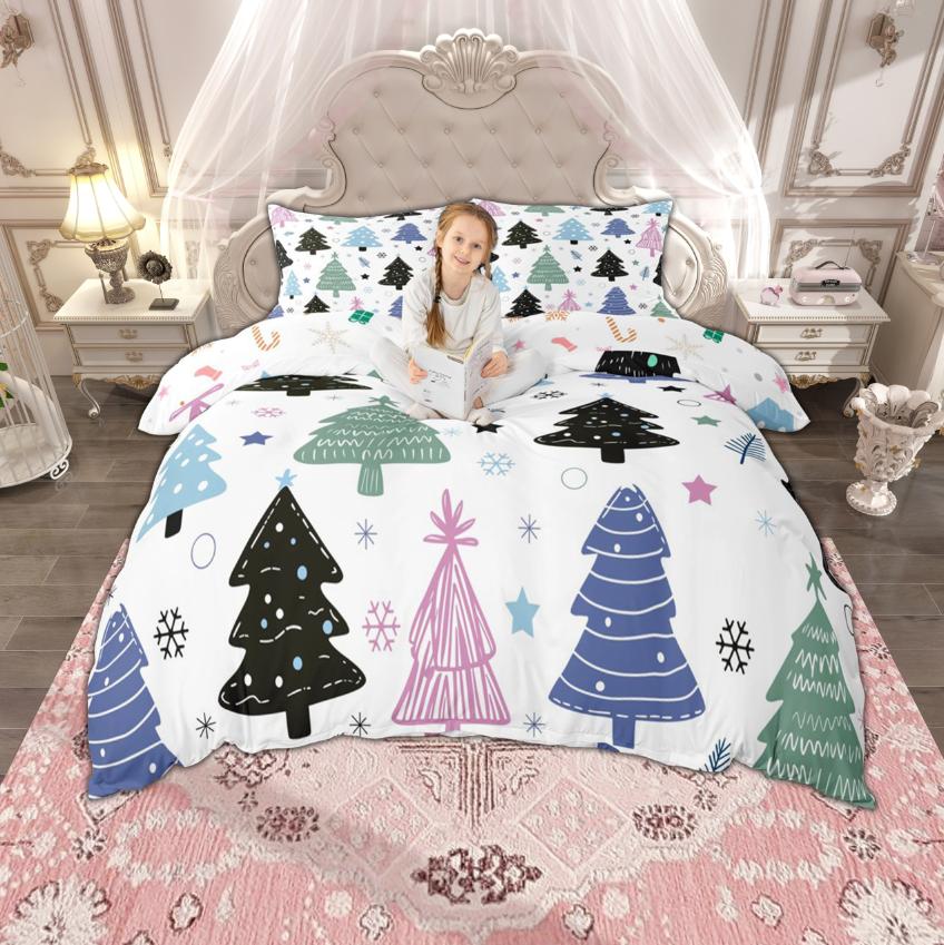 Homewish Kids Xmas Tree Duvet Cover Set For Boys Girls Merry Christmas Bedding Set Happy New Year Gifts Quilt Cover Set