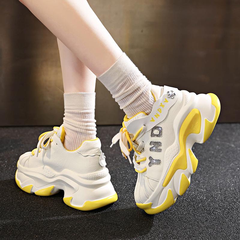 Fashion 8CM Women's Autumn Casual Shoes 2025 New Breathable Mesh Diamond Chunky Sneakers Fashionable Versatile Ladies Sports Dad Shoes