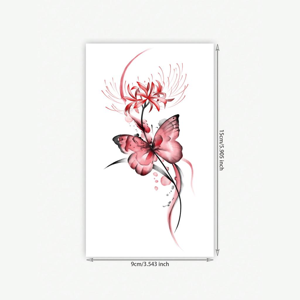 Higan Flower Butterfly Tattoo Sticker, Waterproof And Long-Lasting Simulation, Girls' National Style Flower Arm Tattoo Sticker