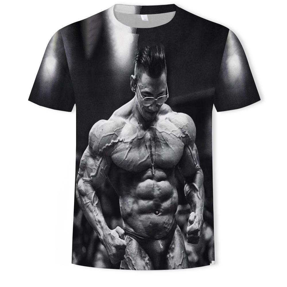 Men's 3D muscle printed short sleeved shirt, innovative simulation shirt, elastic muscle T-shirt, tight fitting T-shirt