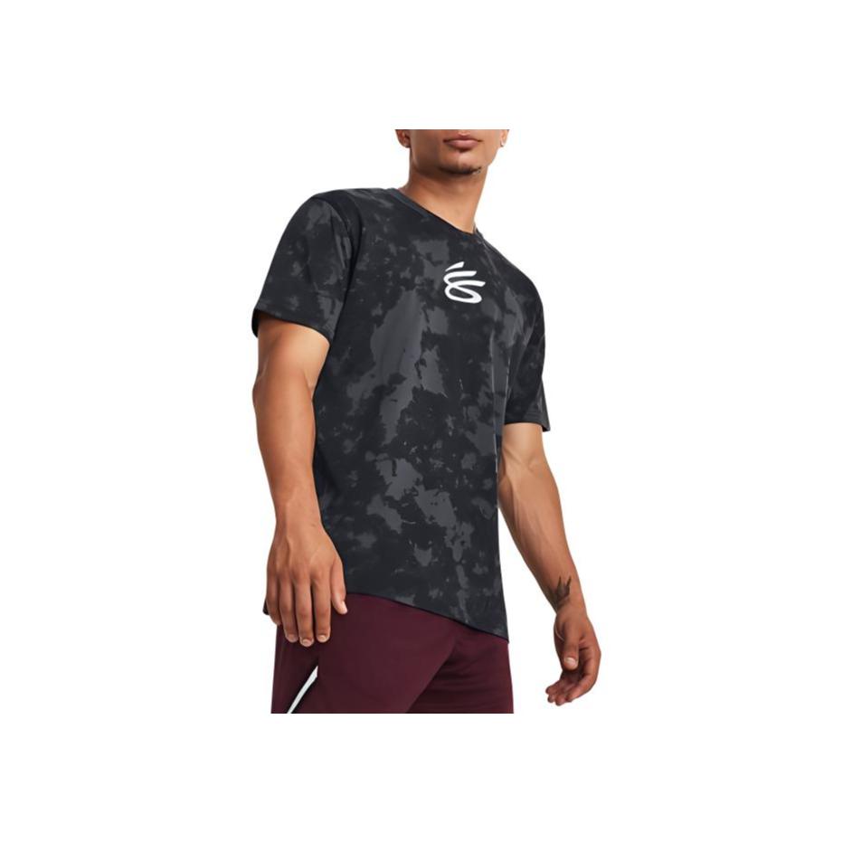 Under Armour Curry Logo Graphic Print Basketball Sports Crew Neck T-Shirt Men Tops Black 1380365-001