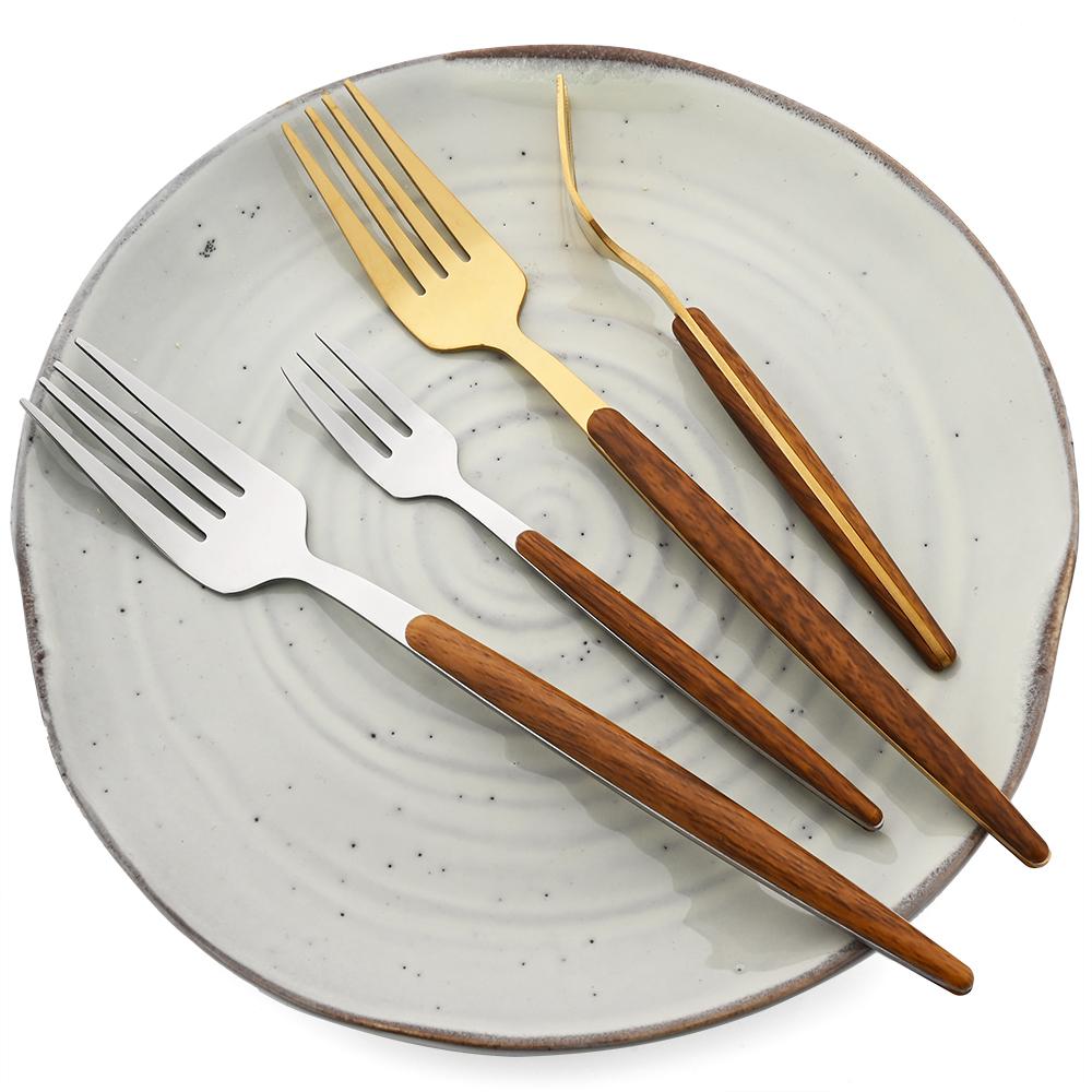 6/30Pcs Imitation Wooden Handle Cutlery Set Knife Cake Fork Coffee Spoons Tableware Stainless Steel Dinnerware Western Flatware