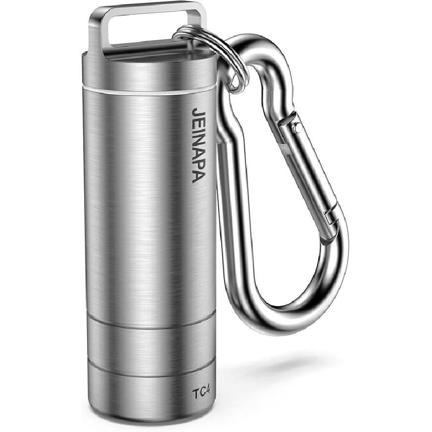 Small Pill Holder Keychain, JEINAPA Titanium Waterproof Mini Portable Pocket Pill Case Travel Pill Container, Nitroglycerin Tiny Metal Pill Box Pill Large