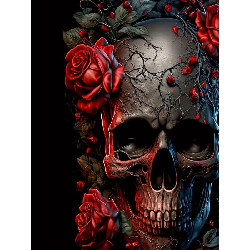 Dámské tričko s potiskem lebky a růže - Pohodlné s krátkým rukávem a kulatým výstřihem, Módní design vzoru, 3D potisk - Ideální pro jarní a podzimní neformální nošení