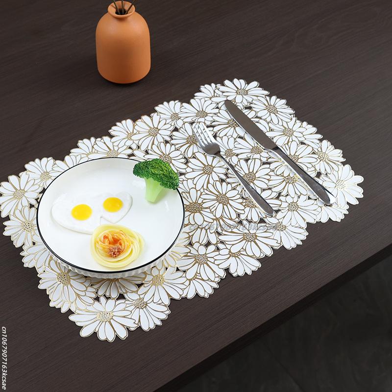PVC Flower Placemat Colorful Floral Coaster Heat Insulation Mat Wedding Party Decor Home Kitchen Dining Table Decoration