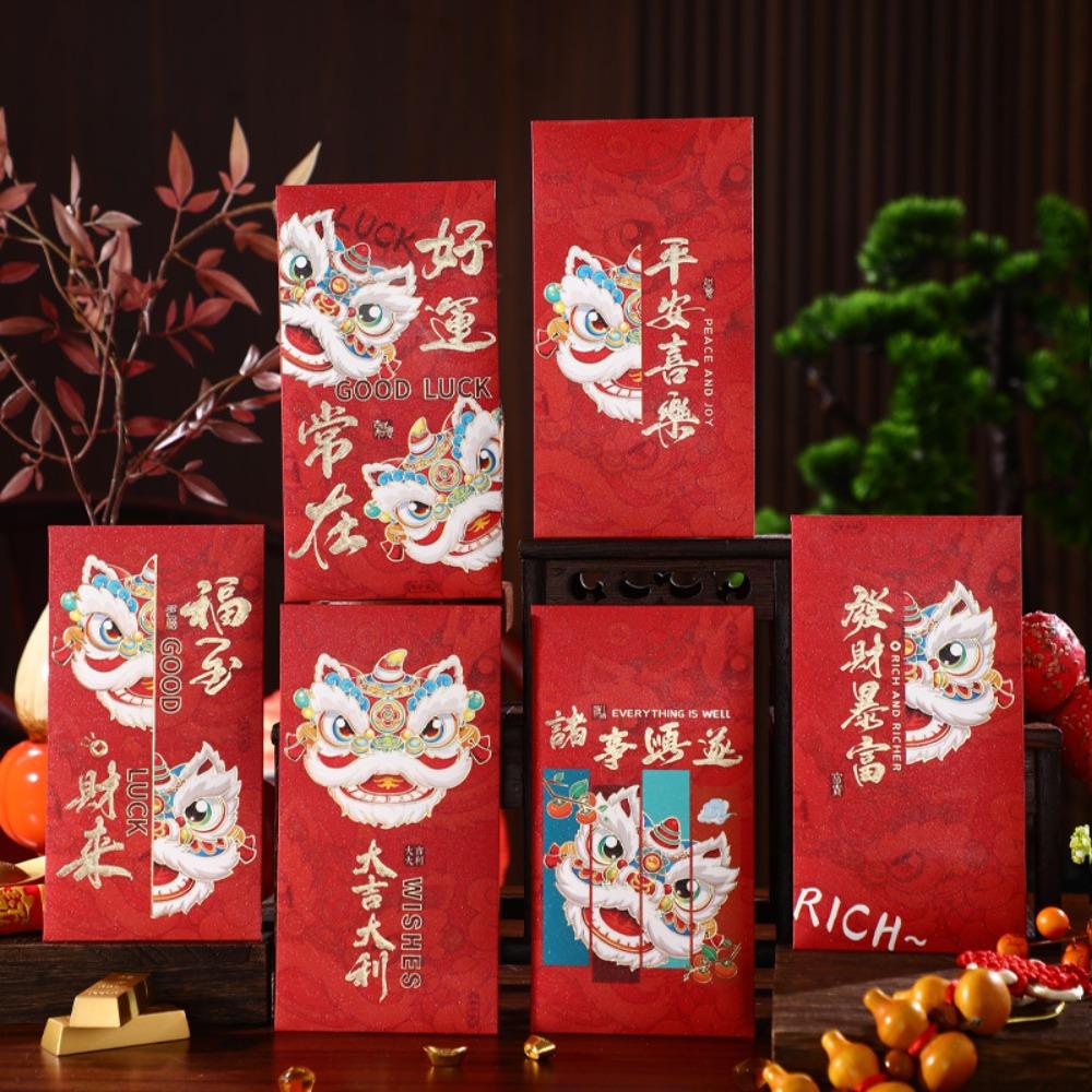 6pcs Traditional Lucky Money Bag Hongbao Money Packet Cartoon Good Luck Red Pocket  Wedding Birthday
