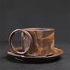 Handcrafted Ceramic Coffee Cup and Saucer Set 7.4 Oz Mug with Unique Handle Rustic Glazed Finish Modern Design for Espresso Tea