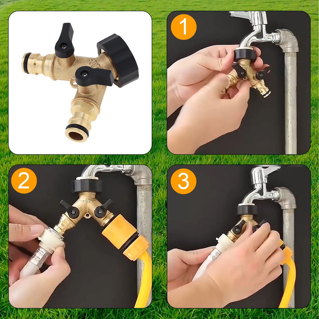 Brass Y-Shaped Double Outlet Garden Hose Adapter with Independent Switch Fittings, Household Water Tap Connection Accessories