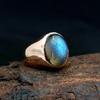 Oval Cab Blue Fire Labradorite Gemstone 925 Sterling Silver Rose Gold Fill Ring Jewelry
