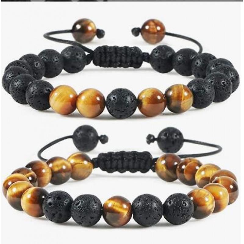 Multicolor Alloy & Volcanic Stone Yoga Bracelet with Turquoise & Tiger Eye Beads