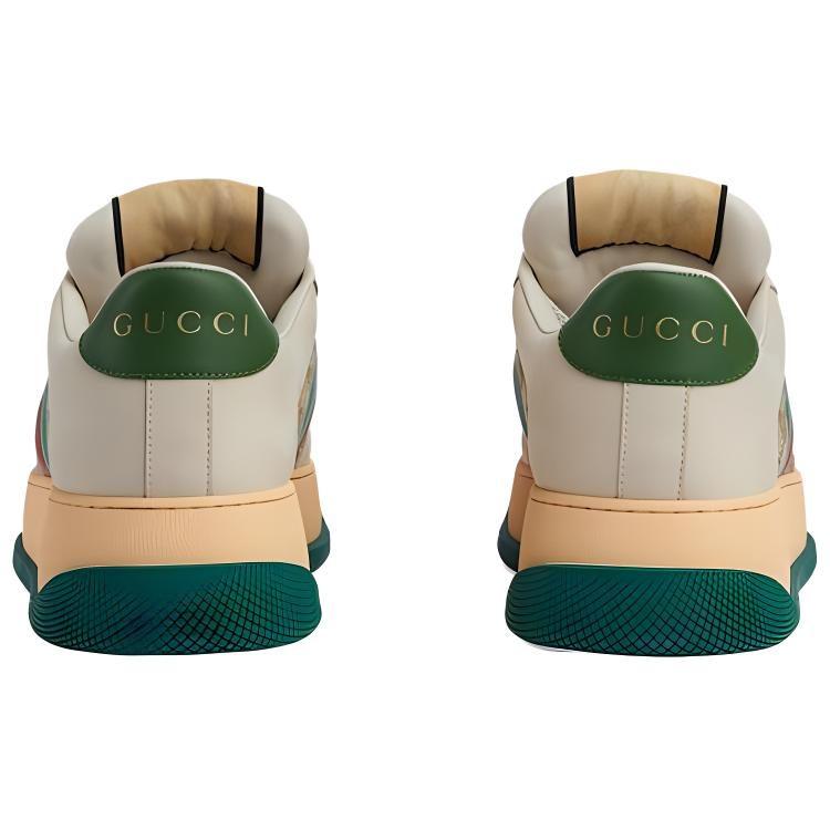 GUCCI Screener Jigglypuff, Distressed Shoes Leather Low top Skateboard Shoes Men's Beige Green 777106 AAC72 9554
