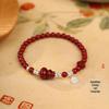 Kırmızı Cinnabar Şans Kabak Bileklik - Kadınlar İçin Çin Tarzı Boncuklu Aksesuar Hediye