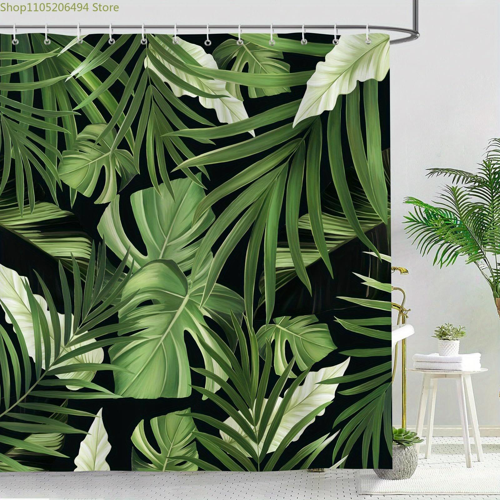 

1pc Tropical Palm Leaf Bath Shower Curtain - Wide Circular Tub Curtain with Hooks, Green Palm Fronds & - Machine Washable for 90x180cm