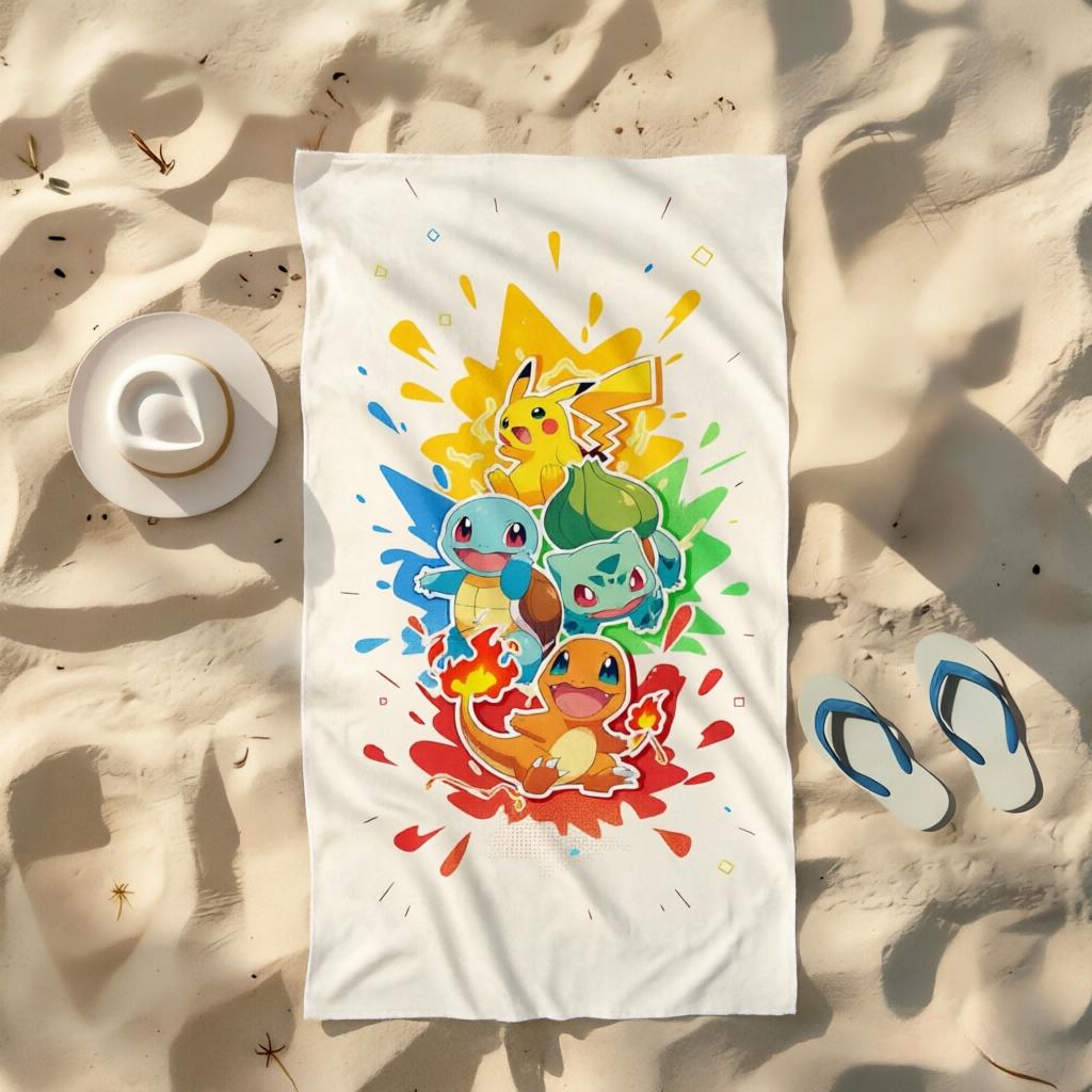1pc Pokemon Beach Towel, Quick Dry, Super Absorbent, Multi-Purpose for Beach, Pool, Sports, Yoga, Gym, Home and Travel