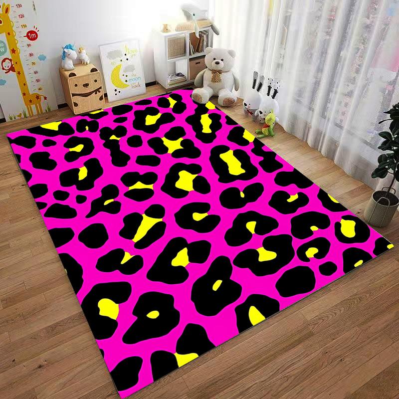 Leopard Print Carpet In Vibrant Pink, Black, and Yellow for Modern Home Decor Suitable for Use As an Anti-slip for Room and Bedroom Sofas