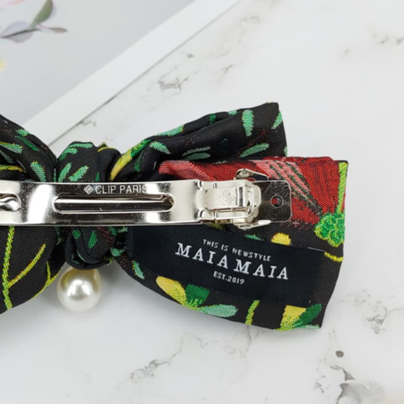 MAIA Rose Jacquard Ribbon Pin Large - Black