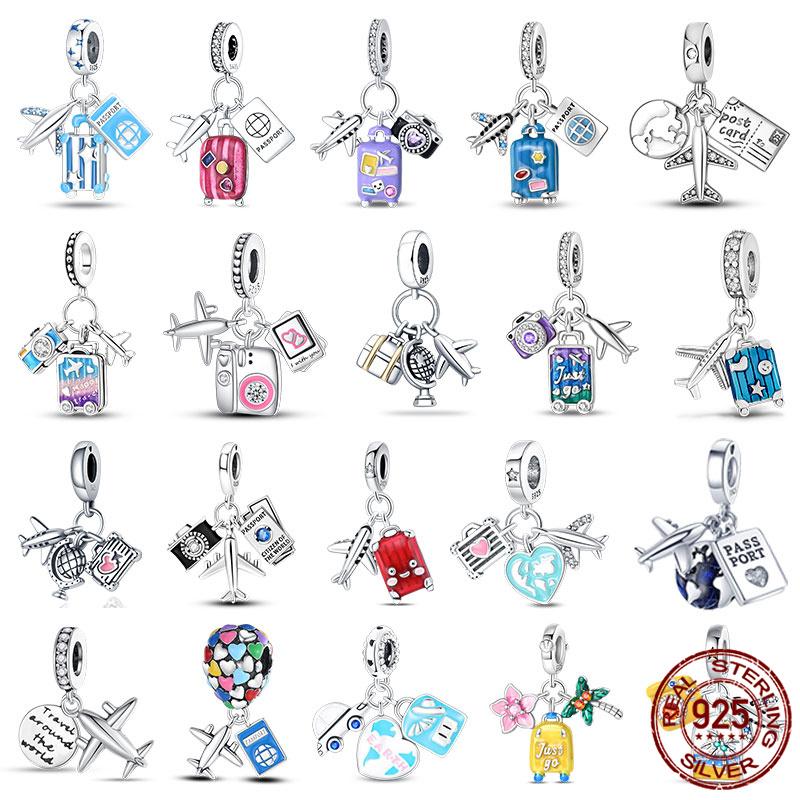 Luggage Airplane Passport Three-Piece Setcopper Charms Fitoriginal Bracelet Jewelry Making For Women Gift