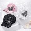 Fashion Mesh Women's Baseball Cap Breathable Butterfly Decor Sun Hat Adjustable Black Rhinestone Peaked Cap Spring Summer Autumn