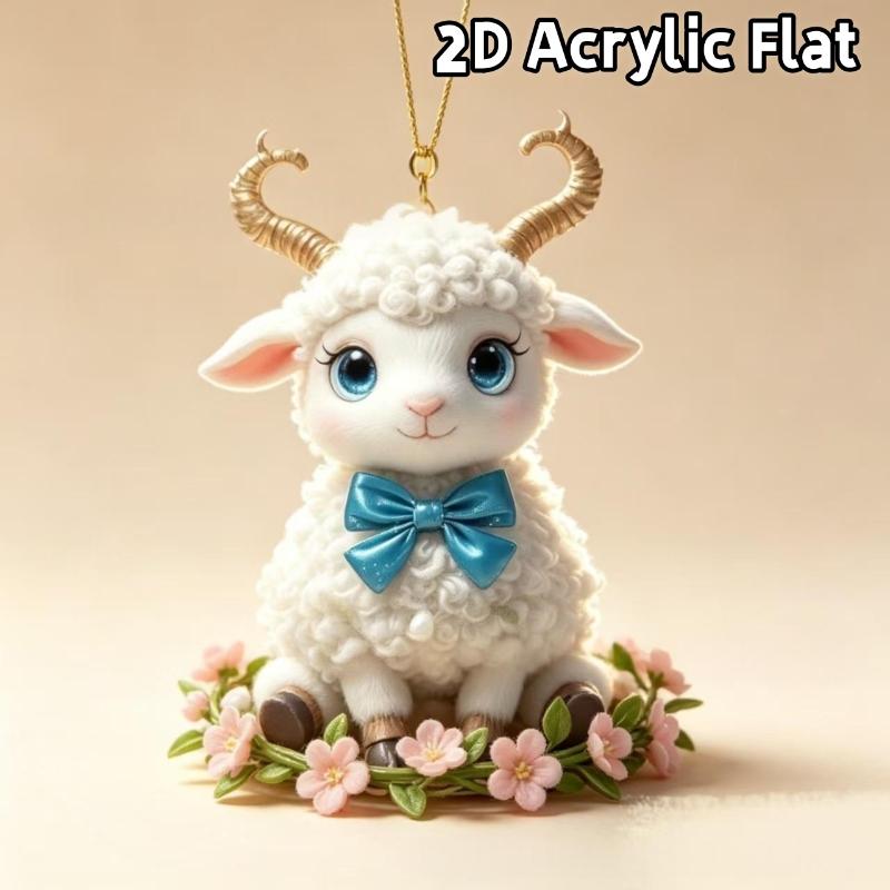 2D Flat Goat Car Rearview Mirror Hanging Ornament Acrylic Pendant Christmas Tree Decoration Bag Charms