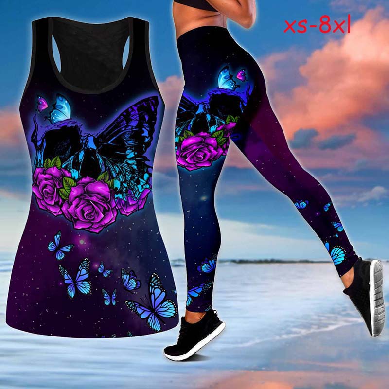 Butterfly and Flower Print Yoga Outfit 