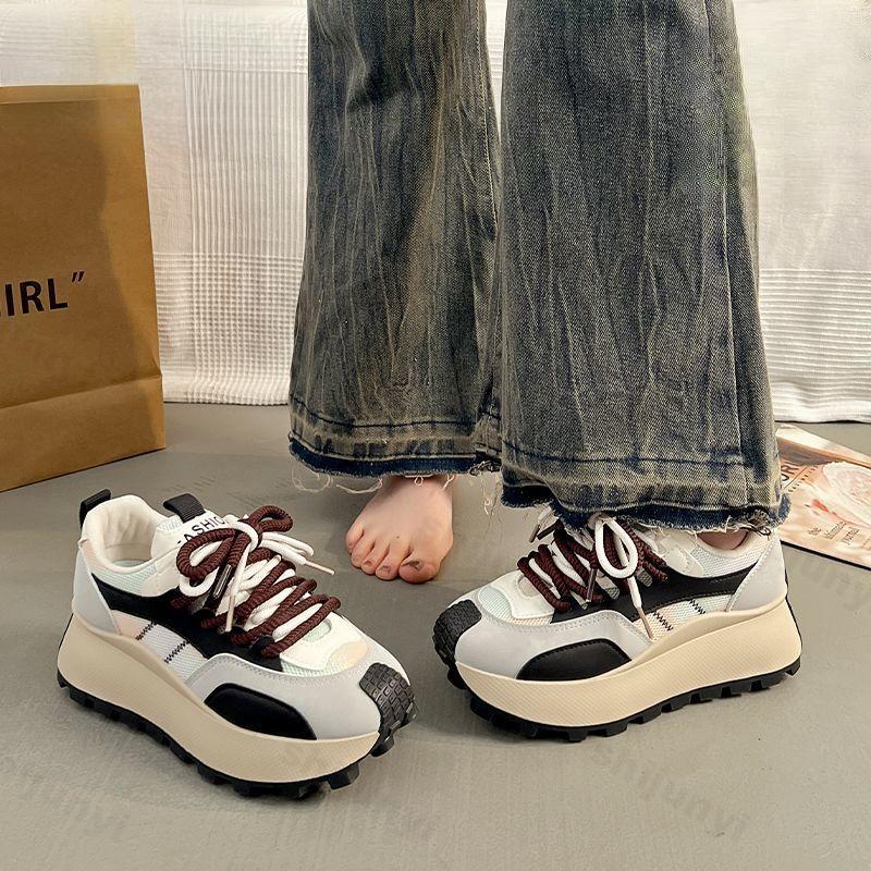 Spring Autumn New 2026 Women's Platforms Sneakers Breathable Mesh Non Slip Casual Shoes Comfortable Cross Tied Vulcanized Shoes