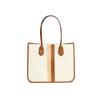 Heidi Color Block Striped Commuter Fashion Large Capacity Cotton Tote Bag Women Tote Brown Beige 30S2GH6T3C-299