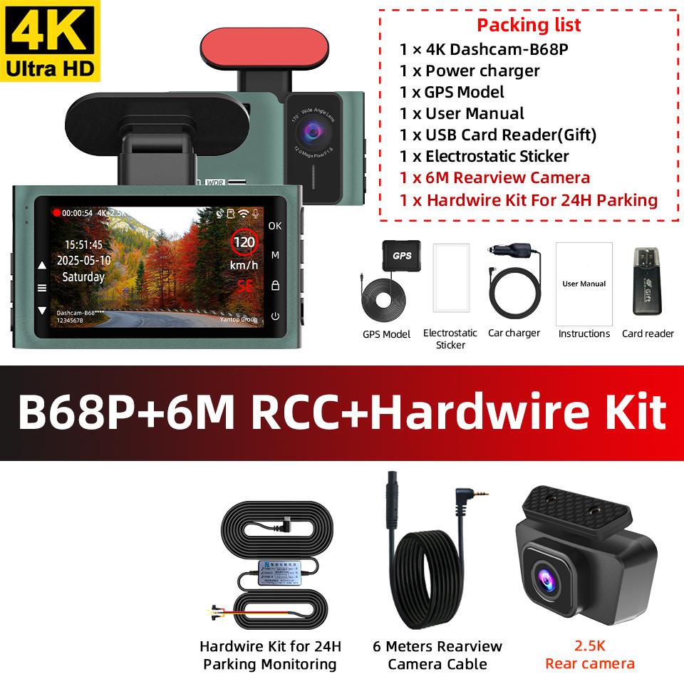 E-ACE 4K Dash Cam 2.5K Rear View Camera Dual Lens Dual Channel Car Dvr Support WIFI GPS Night Vision Loop Recording Black Box