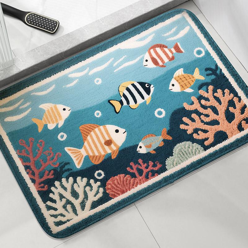 

Cartoon fish bathroom anti slip mat shower room small carpet bathroom absorbent foot mat home decoration mat machine washable 50X80CM