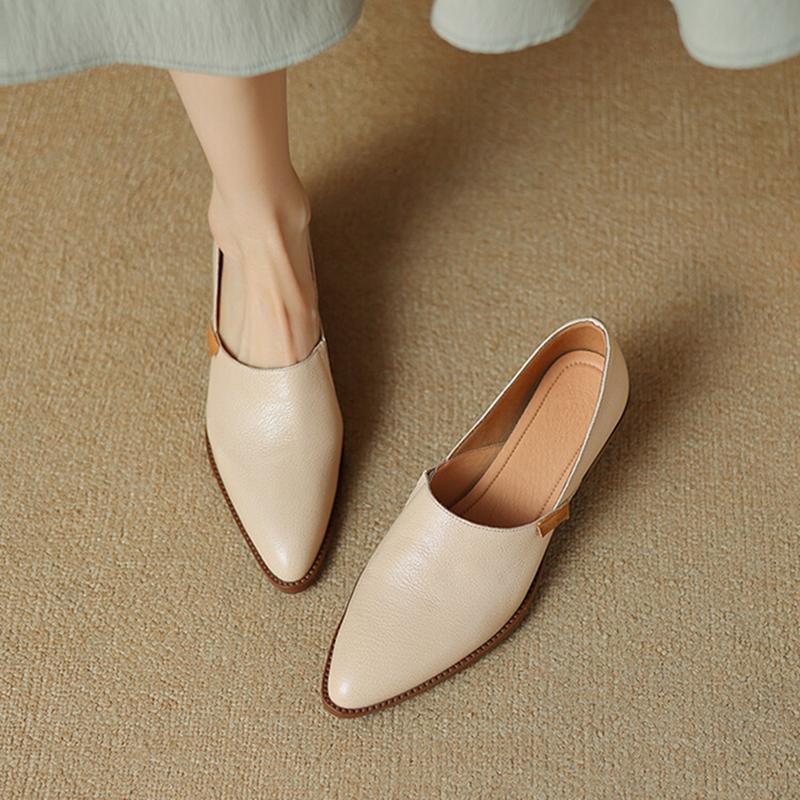 Fashion NEW Spring Women Loafers Pointed Toe Chunky Heel Shoes Genuine Leather Shoes for Women Concise High Heels Slip-on Women Pumps