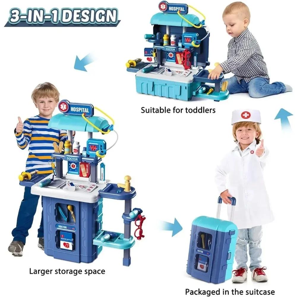 Kit Medico Giocattolo 3 in 1 Gioco di Finzione Set Medico Valigetta Playset Giocattoli per Gioco di Ruolo Stetoscopio & Strumenti Medici per Bambini Ragazzi Ragazze