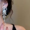 Silver Needle French Court Style Geometric Tassel Earrings with Zircon - High-End, Luxurious, Fashionable, Exquisite Stud Ear Jewelry.