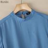 ZANZEA Women Casual Round Neck Solid Color Short Sleeve Blouse