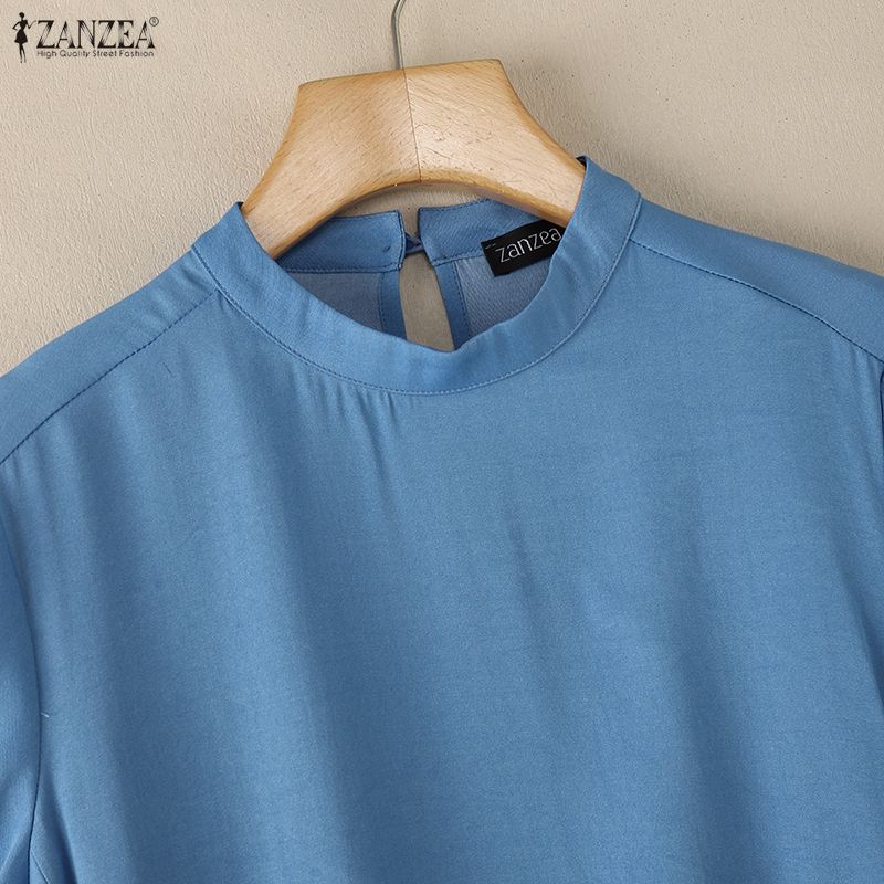 ZANZEA Women Casual Round Neck Solid Color Short Sleeve Blouse