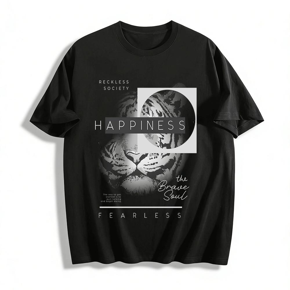 

Reckless Society Tiger Print Streetwear Casual Tee Unisex Pure cotton T-shirt XXS