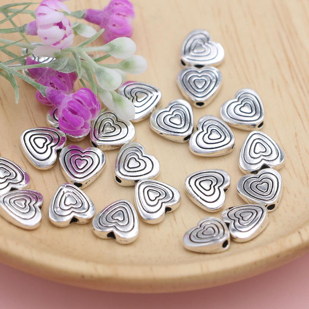 20Pcs Silver Plated Swirl Round Heart Spacer Loose Beads For Jewelry Making Bracelet Accessories Diy Handmade Findings